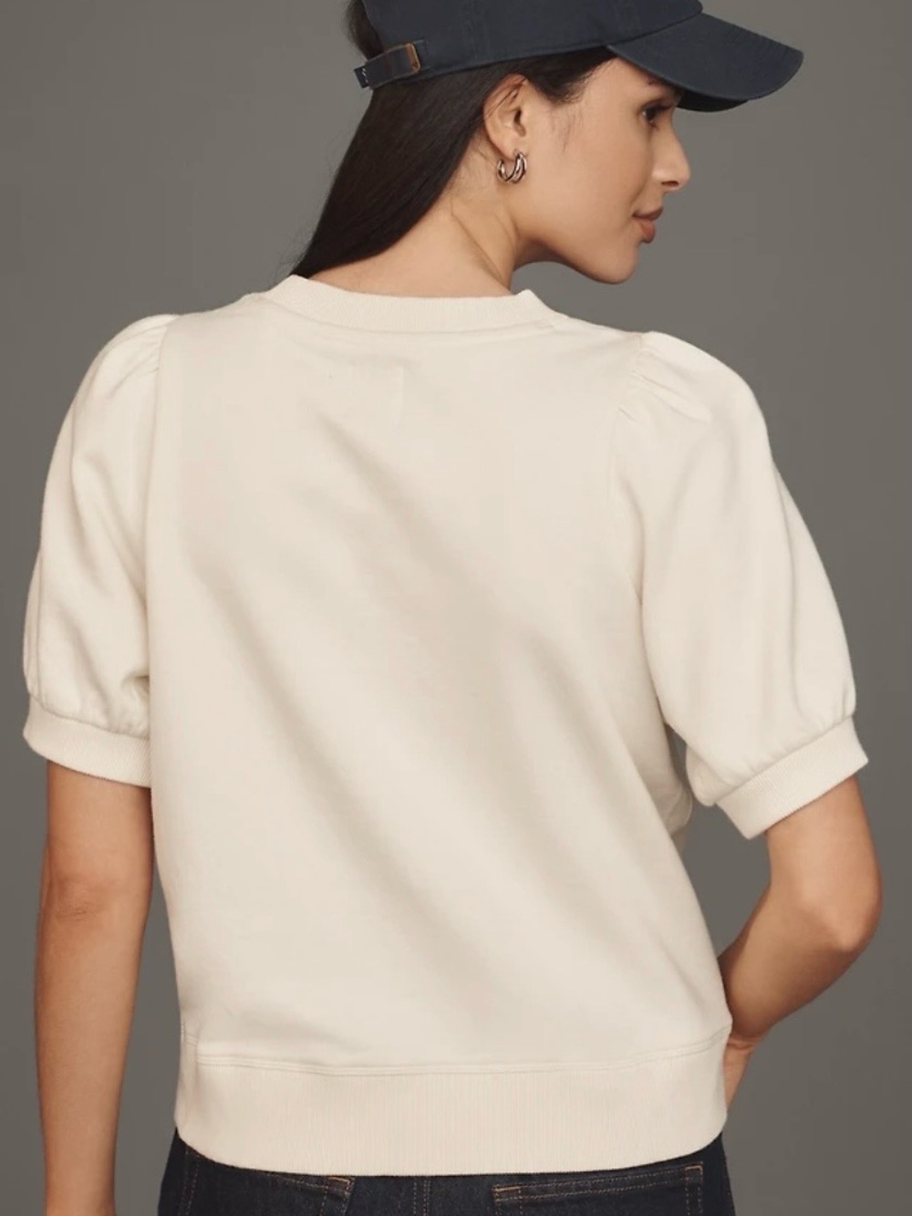 Maeve cream sweatshirt puff sleeve short sleeve top Large - Picture 6 of 13